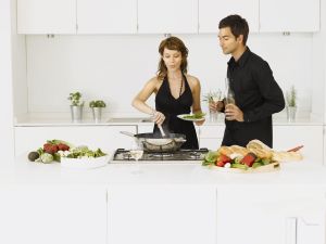 Couple preparing food