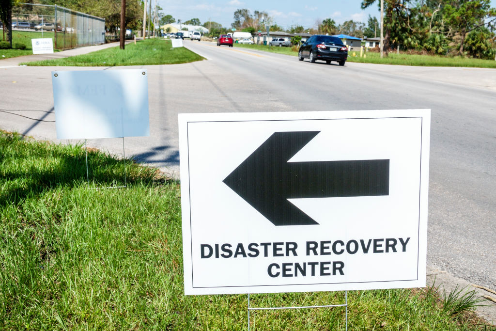 Florida, Immokalee, FEMA signs after hurricane